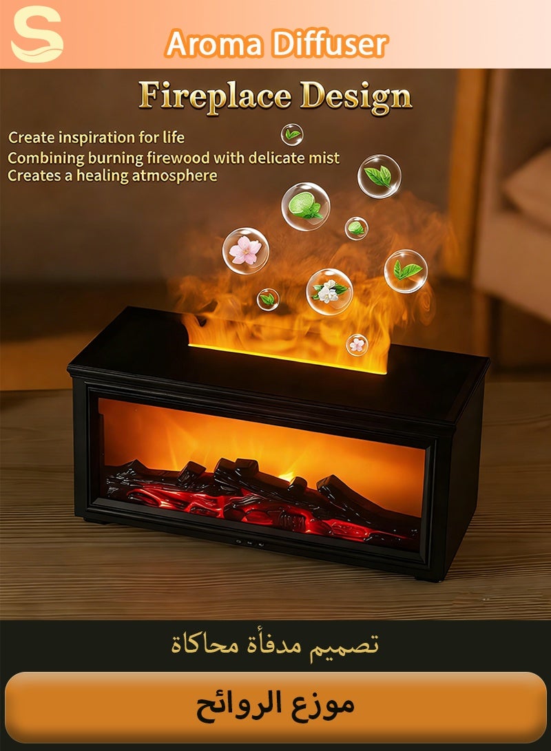 سيرينوفيا موزع الزيوت العطرية، موزع زيوت على شكل لهب المدفأة - مرطب هواء للعلاج بالروائح، مزود بـ 7 ألوان لهب مطورة، صامت، جهاز تحكم عن بعد - مثالي لغرفة النوم والمنزل والمكتب (مدفأة سوداء) - Image 2